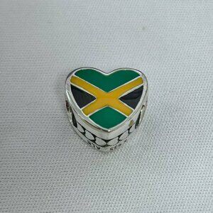 Heart-shaped Jamaica Flag Charm Travel Pendant, S925 Silver Bracelets